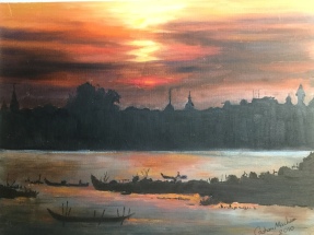 The Mekong River At Phnom Penh , Cambodia Oil painting. Just one of Graham MacLean's fantastic artworks. Look at that light! Image kindly supplied by Graham MacLean